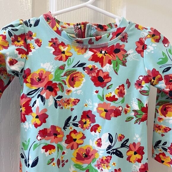 RuffleButts Painted Flowers One Piece Rash Guard Swimsuit Size 12-18 Months - Picture 2 of 16